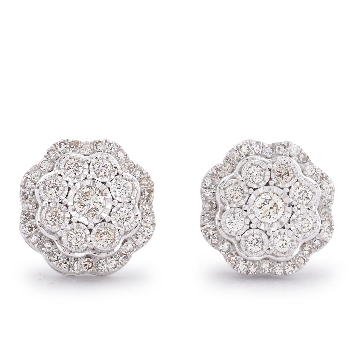 10k White Gold 0.50CTW Flower Setting Natural Diamond Unisex Earring Studs 3gms