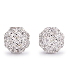 10k White Gold 0.50CTW Flower Setting Natural Diamond Unisex Earring Studs 3gms