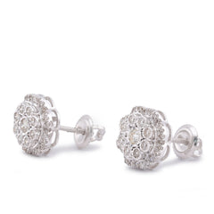 10k White Gold 0.50CTW Flower Setting Natural Diamond Unisex Earring Studs 3gms