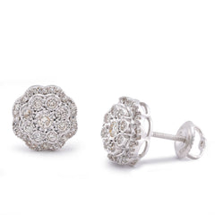 10k White Gold 0.50CTW Flower Setting Natural Diamond Unisex Earring Studs 3gms