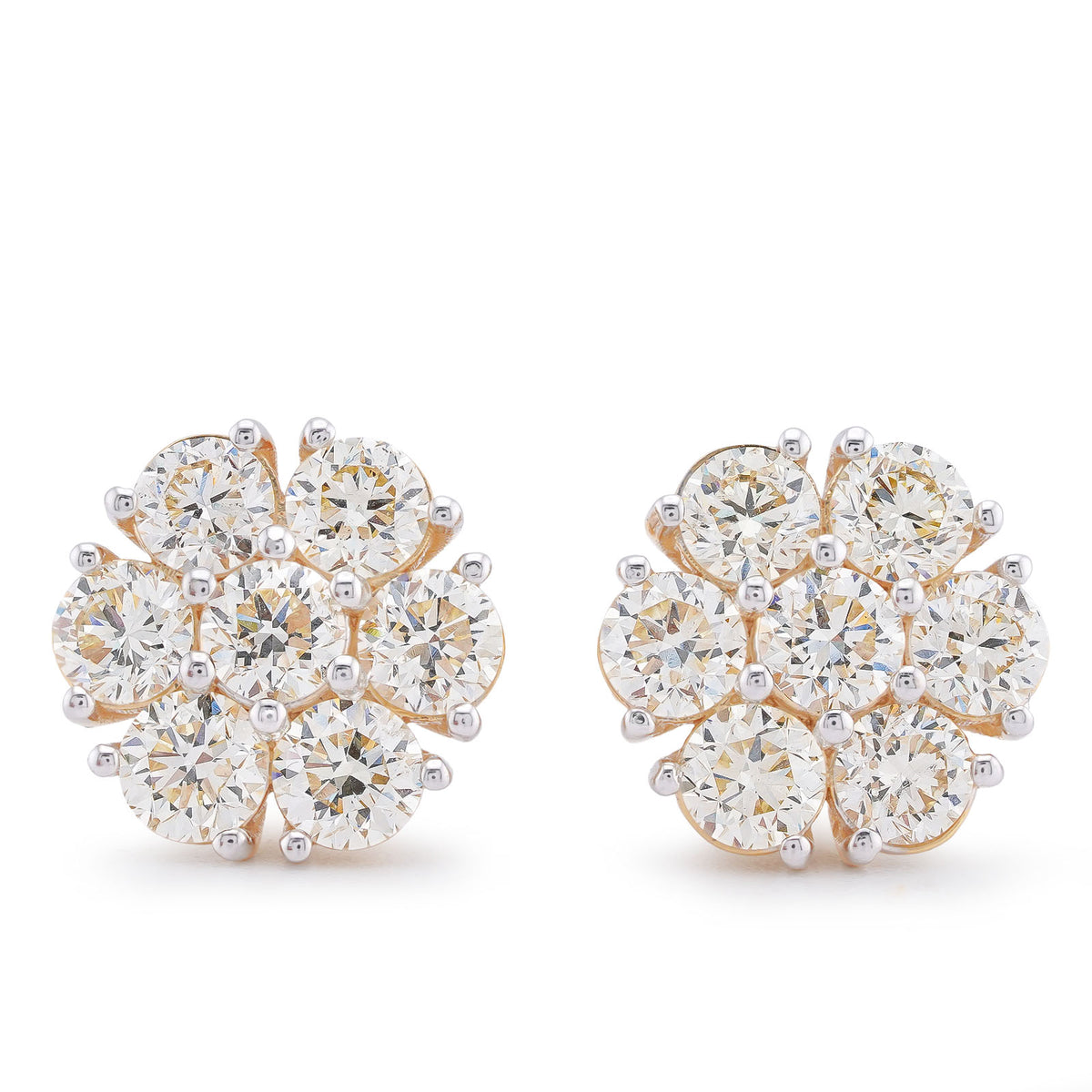 14k Yellow Gold 7.10CTW Natural Diamond Flower Shape 50 Pointer Round Unisex Earrings 7.5gms Studs