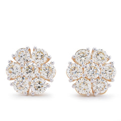 14k Yellow Gold 7.10CTW Natural Diamond Flower Shape 50 Pointer Round Unisex Earrings 7.5gms Studs