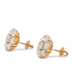 14k Yellow Gold 7.10CTW Natural Diamond Flower Shape 50 Pointer Round Unisex Earrings 7.5gms Studs