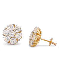 14k Yellow Gold 7.10CTW Natural Diamond Flower Shape 50 Pointer Round Unisex Earrings 7.5gms Studs