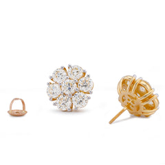 14k Yellow Gold 7.10CTW Natural Diamond Flower Shape 50 Pointer Round Unisex Earrings 7.5gms Studs
