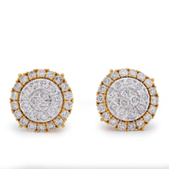 10k Yellow Gold 2.78CTW Natural Diamond Halo Cluster Flower Men Women Big Earrings 5.8gms