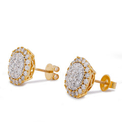 10k Yellow Gold 2.78CTW Natural Diamond Halo Cluster Flower Men Women Big Earrings 5.8gms