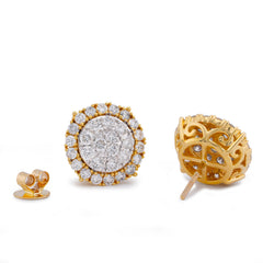 10k Yellow Gold 2.78CTW Natural Diamond Halo Cluster Flower Men Women Big Earrings 5.8gms