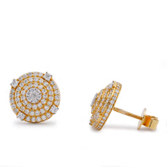 10k Yellow Gold 1.49CTW Natural Diamond Multi-Halo Cluster Centre Round Earrings 4.3gms Studs