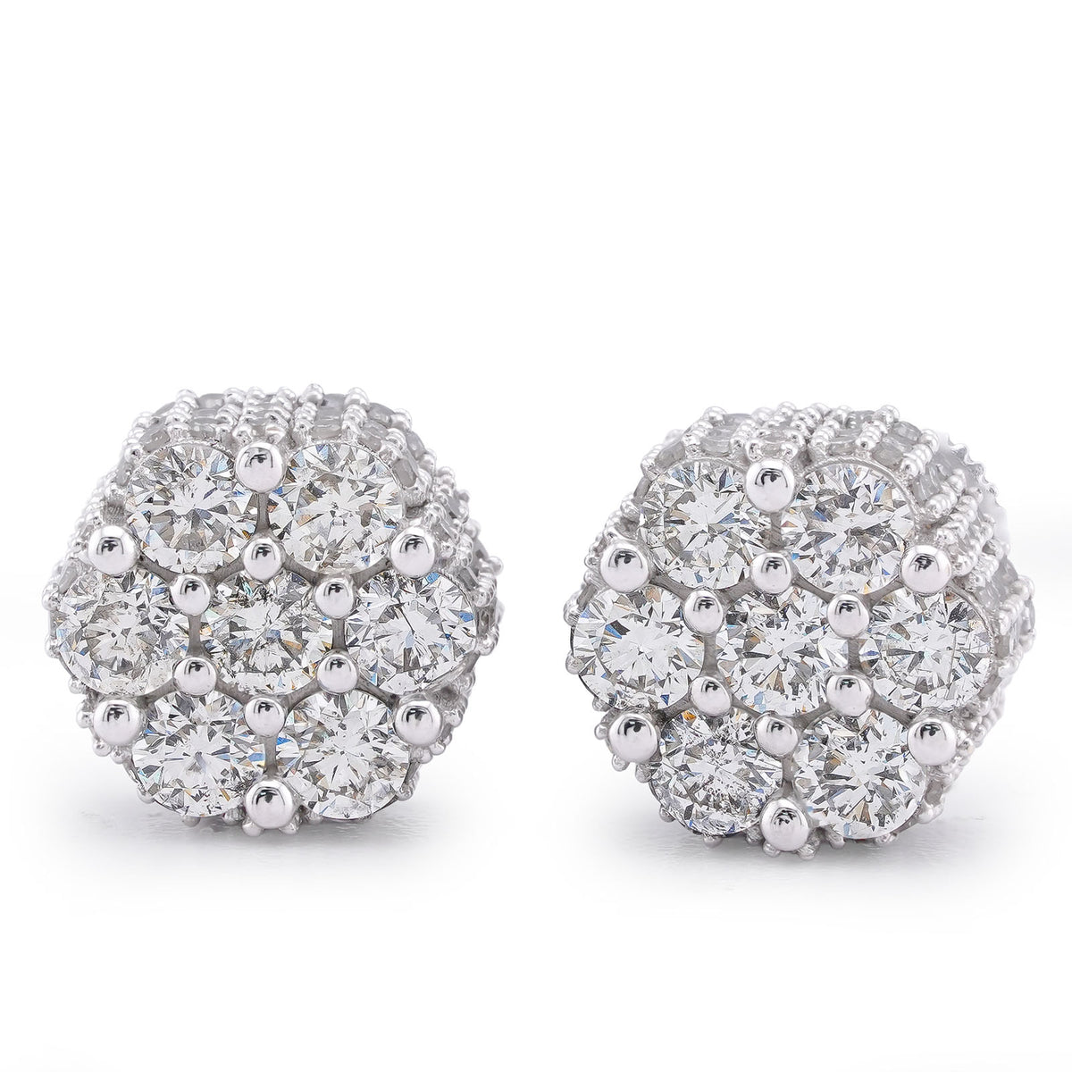10k White Gold 2.65CTW Natural Diamond 7 Stone Flower Set Men Women Earrings 5.8gms Studs