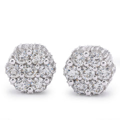 10k White Gold 2.65CTW Natural Diamond 7 Stone Flower Set Men Women Earrings 5.8gms Studs