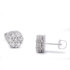10k White Gold 2.65CTW Natural Diamond 7 Stone Flower Set Men Women Earrings 5.8gms Studs