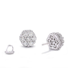 10k White Gold 2.65CTW Natural Diamond 7 Stone Flower Set Men Women Earrings 5.8gms Studs