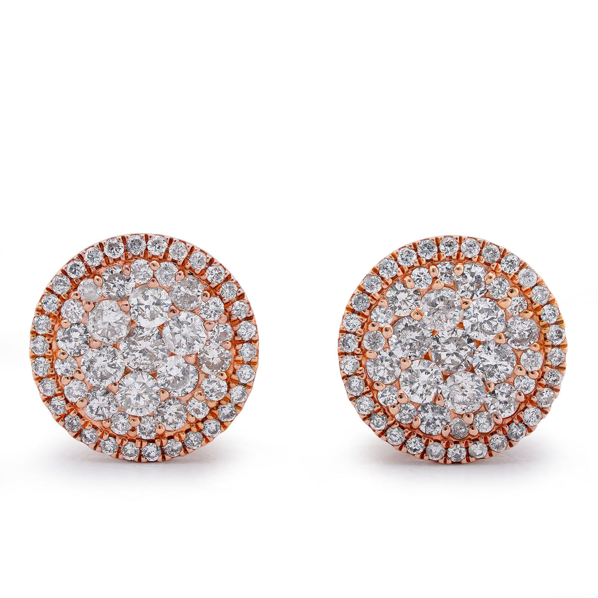 10k Rose Gold 0.95CTW Natural Diamond Halo Flower Cluster Earrings 2.6gms Studs