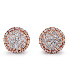 10k Rose Gold 0.95CTW Natural Diamond Halo Flower Cluster Earrings 2.6gms Studs