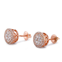 10k Rose Gold 0.95CTW Natural Diamond Halo Flower Cluster Earrings 2.6gms Studs