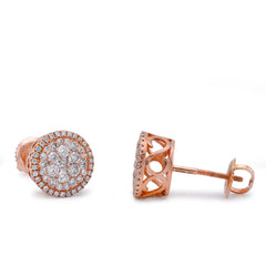 10k Rose Gold 0.95CTW Natural Diamond Halo Flower Cluster Earrings 2.6gms Studs
