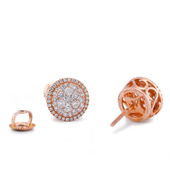 10k Rose Gold 0.95CTW Natural Diamond Halo Flower Cluster Earrings 2.6gms Studs