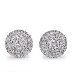 10k White Gold 1.09CTW Natural Diamond 3 Halo Flower Cluster Earrings 3.7gms Studs
