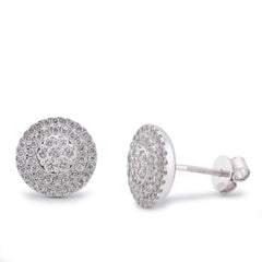 10k White Gold 1.09CTW Natural Diamond 3 Halo Flower Cluster Earrings 3.7gms Studs