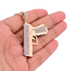 10k Yellow Gold 1 CTW Natural Round Diamond Gun Pendant 11.2gms Charm For Mens
