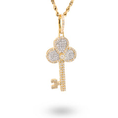 10k Yellow Gold 0.9 CTW Natural Diamond Lucky Key Shape Pendant 2.9gms Charm