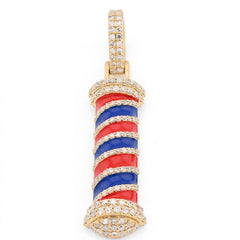 10k Yellow Gold 0.85CTW Natural Diamond Barber Pole Pendant 4.4gms Charm For Men