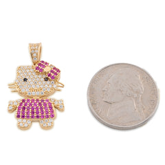 Ladies 14k Yellow Gold Cubic Zirconia Hello Kitty Pendant 3gm Cute Hip Hop Charm