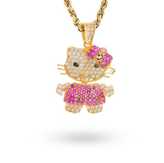 Ladies 14k Yellow Gold Cubic Zirconia Hello Kitty Pendant 3gm Cute Hip Hop Charm