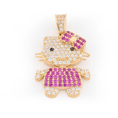 Ladies 14k Yellow Gold Cubic Zirconia Hello Kitty Pendant 3gm Cute Hip Hop Charm