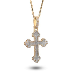 Mens 10k Yellow Gold 1.20CTW Natural Diamond Budded Cross Charm 6.5gms Pendant