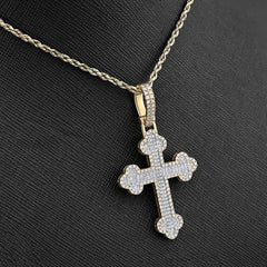 Mens 10k Yellow Gold 1.20CTW Natural Diamond Budded Cross Charm 6.5gms Pendant