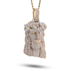 10k Yellow Gold 9.75 CTW Natural Diamond Crowned Jesus Head Charm 43.5gm Charm