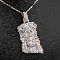 10k Yellow Gold 9.75 CTW Natural Diamond Crowned Jesus Head Charm 43.5gm Charm