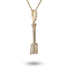 10k Yellow Gold 0.70CTW Natural Diamond Round/Baguette Fork Pendant 7.8gm Charm