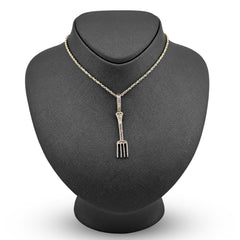 10k Yellow Gold 0.70CTW Natural Diamond Round/Baguette Fork Pendant 7.8gm Charm