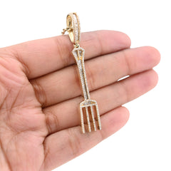10k Yellow Gold 0.70CTW Natural Diamond Round/Baguette Fork Pendant 7.8gm Charm
