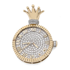10k Yellow Gold 1CTW Natural Diamond Clock Roman Dial Crown Pendant 7.8gms Charm