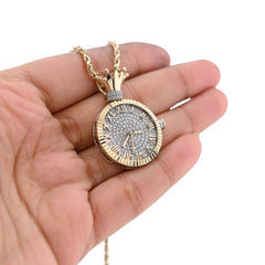 10k Yellow Gold 1CTW Natural Diamond Clock Roman Dial Crown Pendant 7.8gms Charm