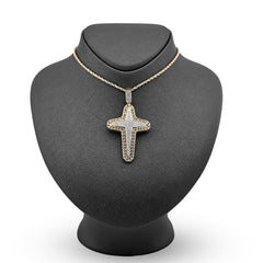 10k Yellow Gold 0.50CTW Natural Diamond Chain Link Edge Cross Charm 8.8g Pendant