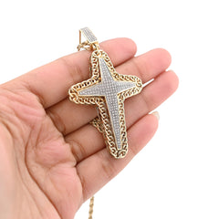 10k Yellow Gold 0.50CTW Natural Diamond Chain Link Edge Cross Charm 8.8g Pendant