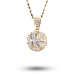 10k Yellow Gold 2.5CTW Round/Baguette Natural Diamond Basket Ball Pendant 14.8gm