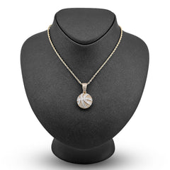10k Yellow Gold 2.5CTW Round/Baguette Natural Diamond Basket Ball Pendant 14.8gm