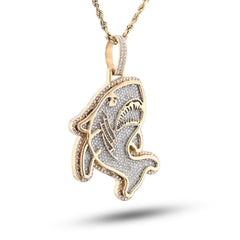 Mens 10k Yellow Gold 2CTW Natural Diamond Grinning Shark Pendant 15.8gms Charm