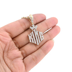 10k Yellow Gold Mens "KING" Crown Charm 0.50CTW Natural Diamond 3.2gms Pendant
