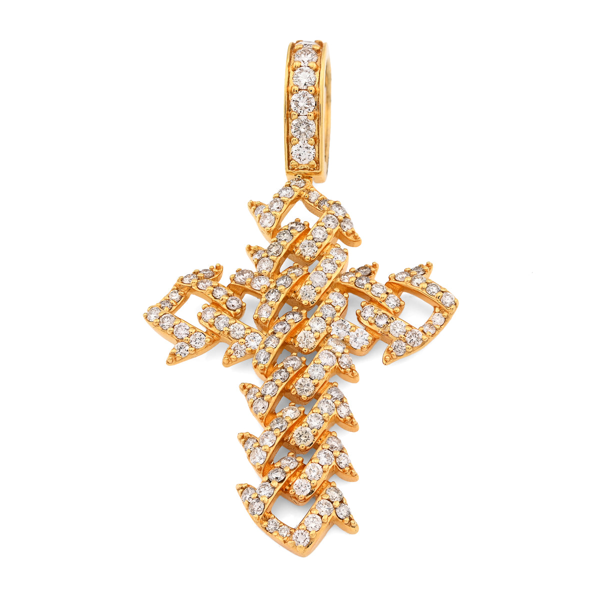 10k Yellow Gold Cuban Link Cross Pendant 2.5CTW Natural Diamond Mens 10.3g Charm