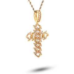 10k Yellow Gold Cuban Link Cross Pendant 2.5CTW Natural Diamond Mens 10.3g Charm
