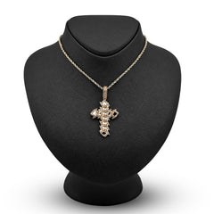 10k Yellow Gold Cuban Link Cross Pendant 2.5CTW Natural Diamond Mens 10.3g Charm