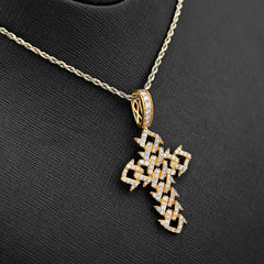 10k Yellow Gold Cuban Link Cross Pendant 2.5CTW Natural Diamond Mens 10.3g Charm