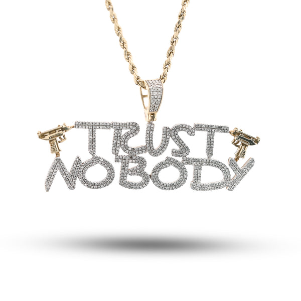 10k Yellow Gold 1.1CTW Natural Diamond "Trust Nobody" Gun Pendant 7.1gms Charm